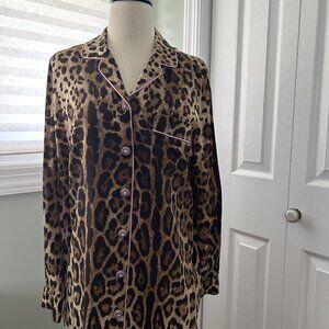 Dolce & Gabbana Silk Leopard Pajama Shirt w/Pink Piping/Tunic, Size 38, NWT